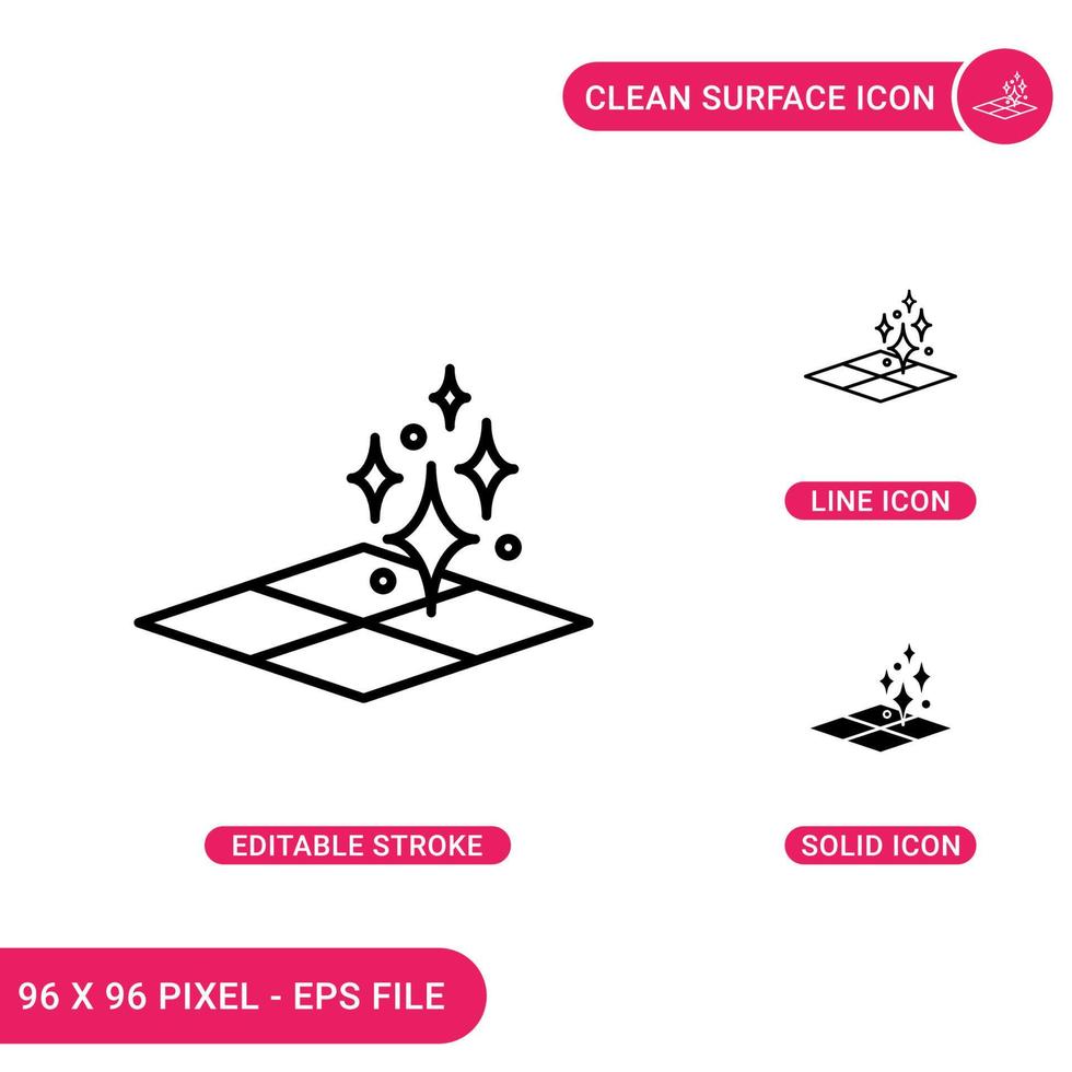 Surface floor icons set vector illustration with solid icon line style. Easy cleaning floor concept. Editable stroke icon on isolated background for web design, infographic and UI mobile app.