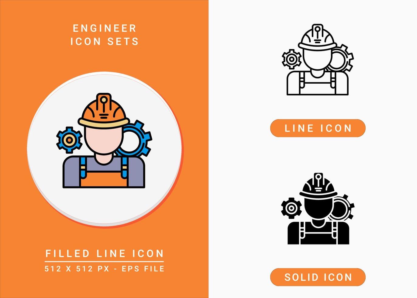 Engineer icons set vector illustration with solid icon line style. Engineering helm and gear symbol. Editable stroke icon on isolated background for web design, user interface, and mobile app