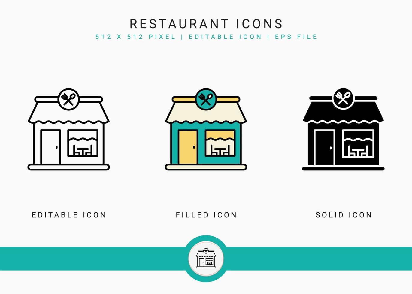 iconos de restaurante establecen ilustración vectorial con estilo de línea de icono sólido. concepto de plato de comida de cafetería. icono de trazo editable en un fondo aislado para diseño web, infografía y aplicación móvil ui. vector