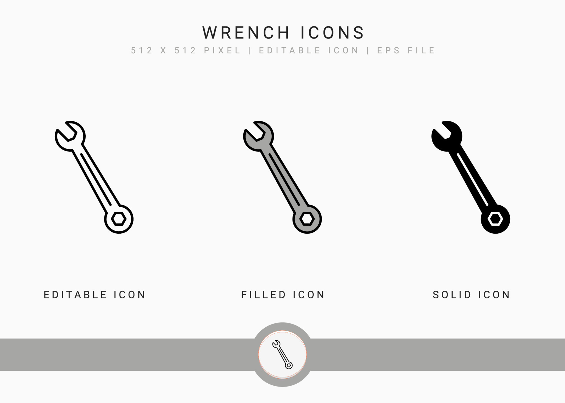 Wrench icons set vector illustration with solid icon line style