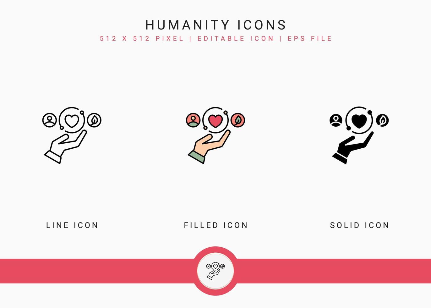Humanity icons set vector illustration with solid icon line style. Charity give back concept. Editable stroke icon on isolated background for web design, user interface, and mobile application