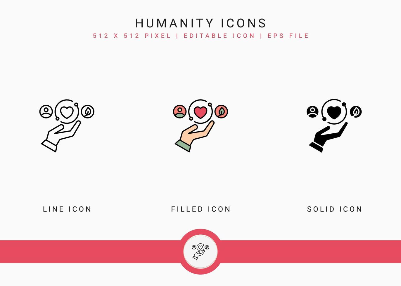 iconos de la humanidad establecer ilustración vectorial con estilo de línea de icono sólido. concepto de devolución de caridad. icono de trazo editable en un fondo aislado para diseño web, interfaz de usuario y aplicación móvil vector