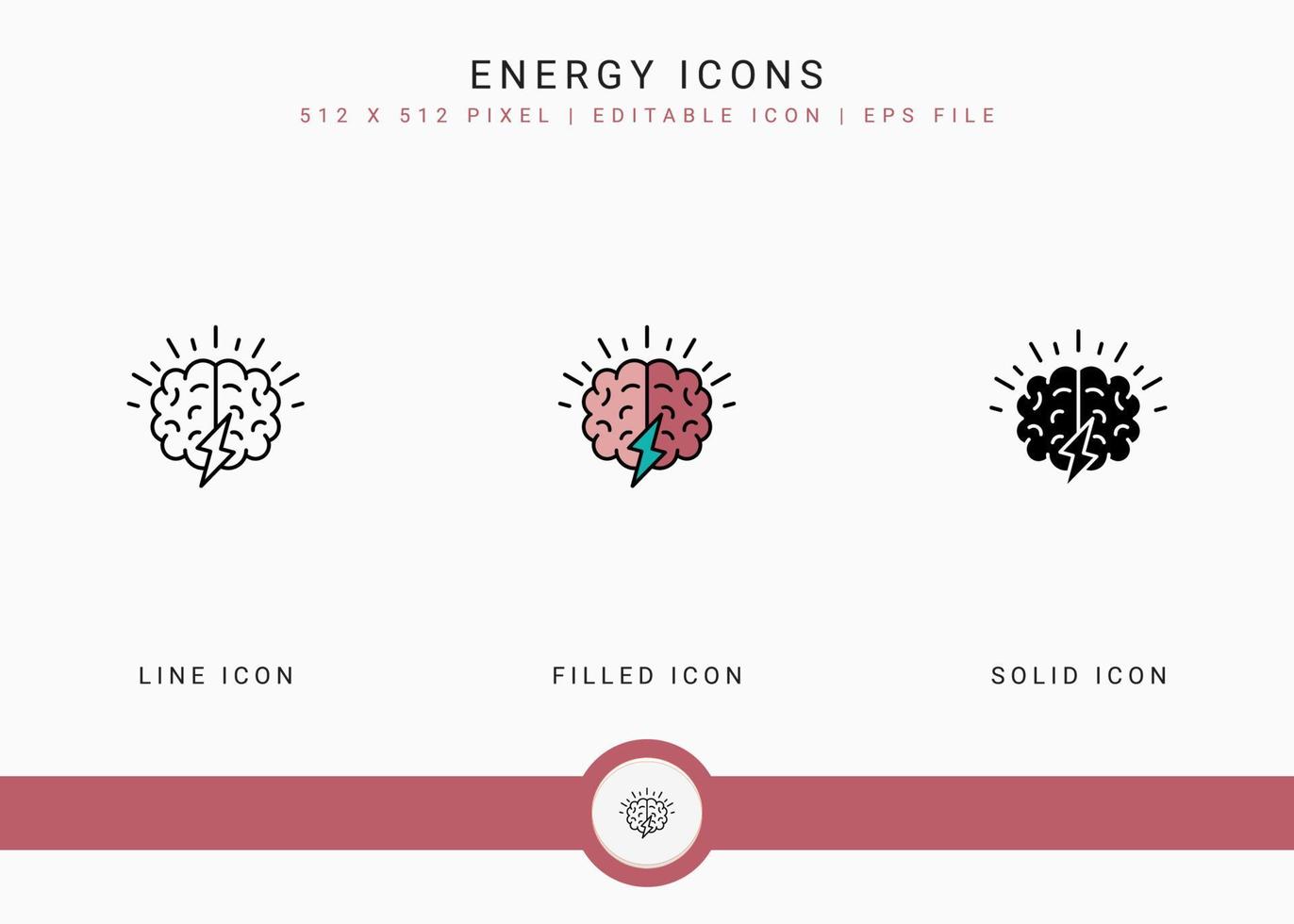 Energy icons set vector illustration with solid icon line style. Mind Meditating concept. Editable stroke icon on isolated background for web design, user interface, and mobile app