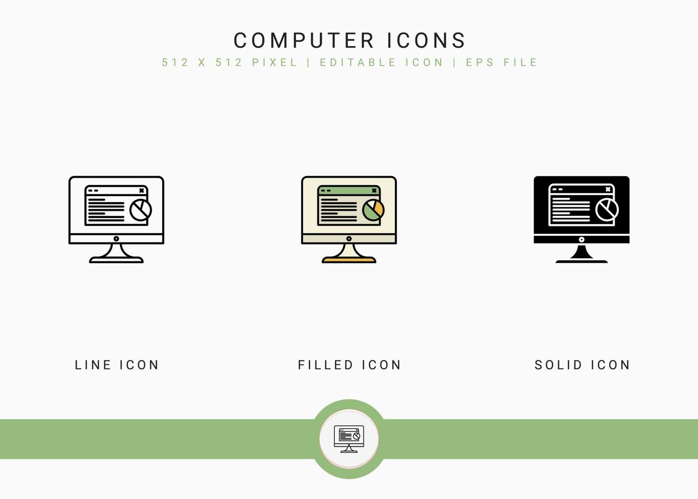 iconos de computadora establecen ilustración vectorial con estilo de línea de icono sólido. concepto de dispositivo electrónico inteligente. icono de trazo editable en un fondo aislado para diseño web, interfaz de usuario y aplicación móvil vector