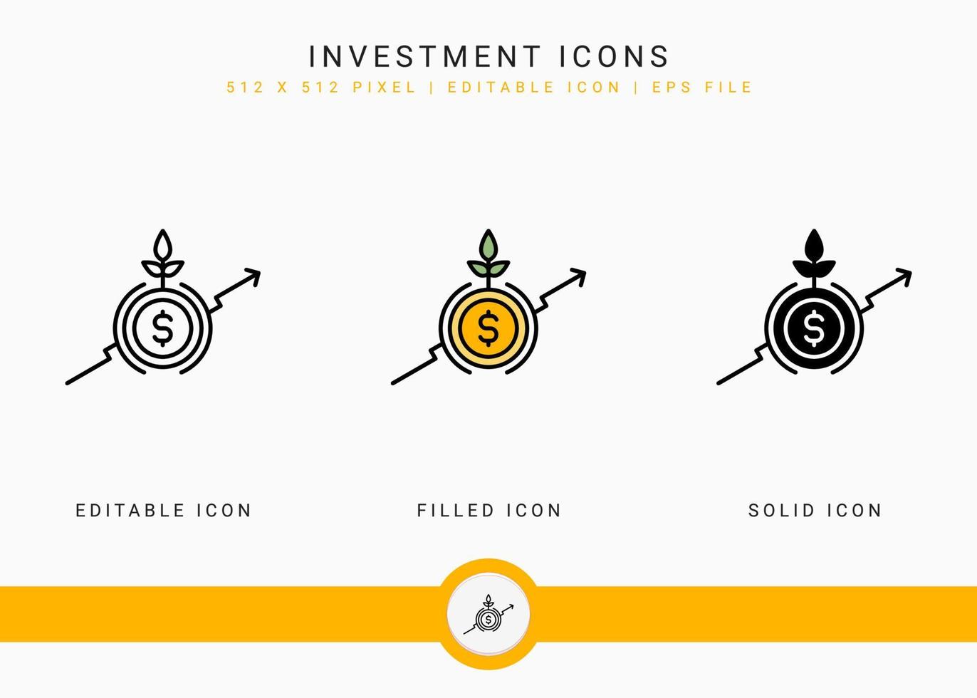 Investment icons set vector illustration with icon line style. Pension fund plan concept. Editable stroke icon on isolated white background for web design, user interface, and mobile application