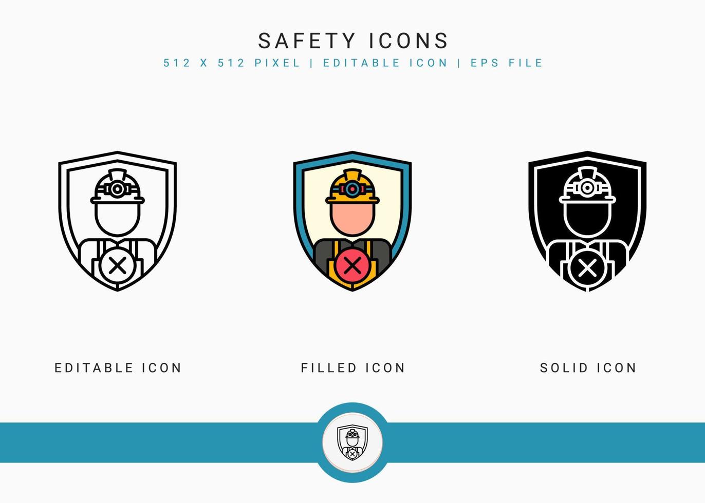 Safety icons set vector illustration with solid icon line style. Secure work accident concept. Editable stroke icon on isolated background for web design, user interface, and mobile application