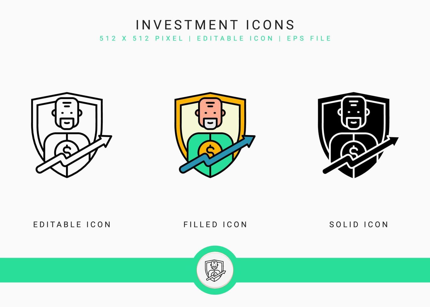 Investment icons set vector illustration with icon line style. Pension fund plan concept. Editable stroke icon on isolated white background for web design, user interface, and mobile application