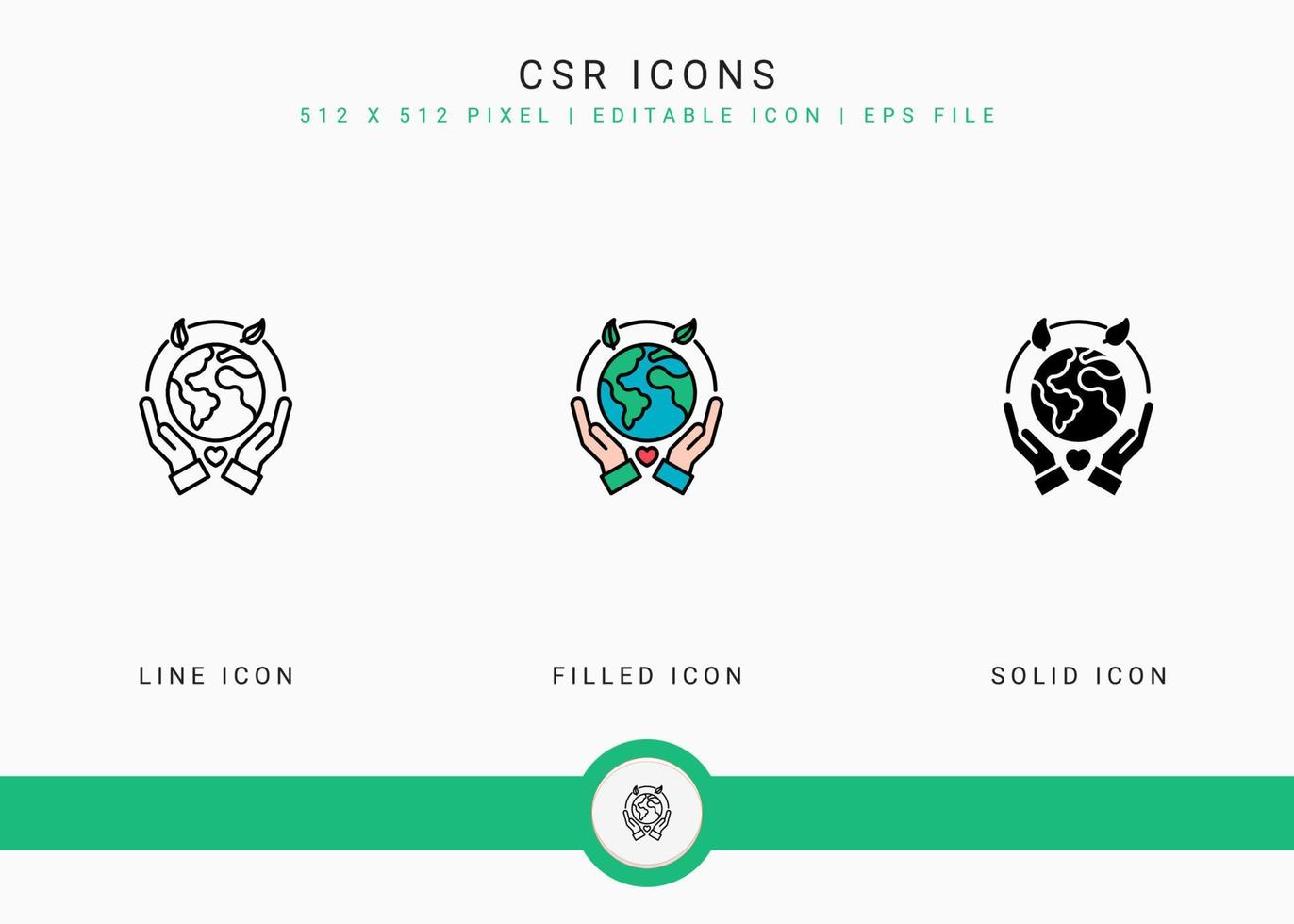 csr iconos establecer ilustración vectorial con estilo de línea de icono sólido. concepto de devolución de vida. icono de trazo editable en un fondo aislado para diseño web, interfaz de usuario y aplicación móvil vector