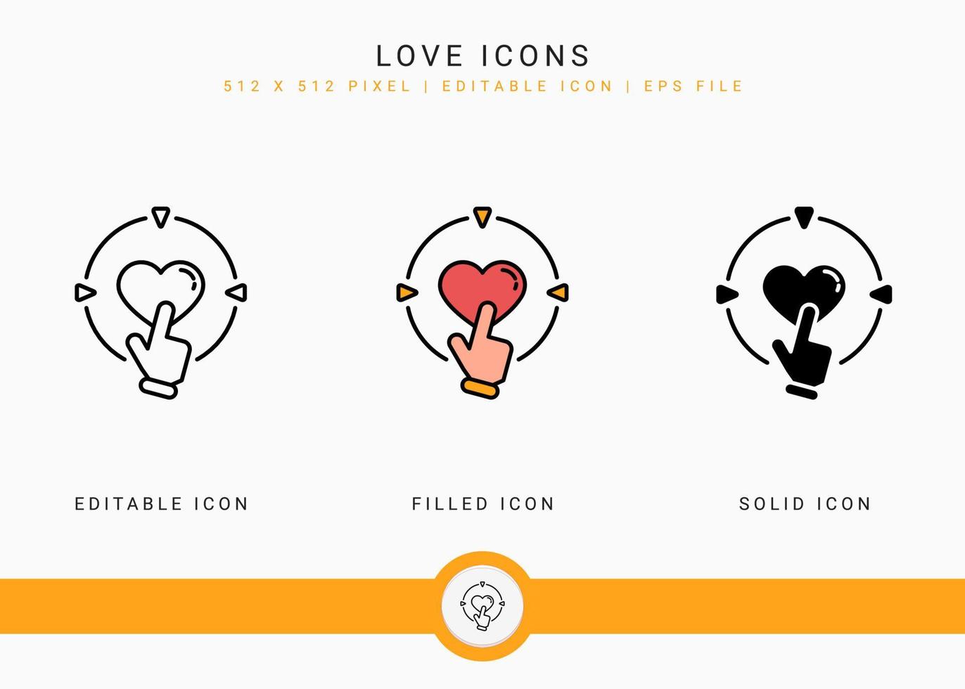 Love icons set vector illustration with solid icon line style. Wedding heart romance concept. Editable stroke icon on isolated background for web design, user interface, and mobile application