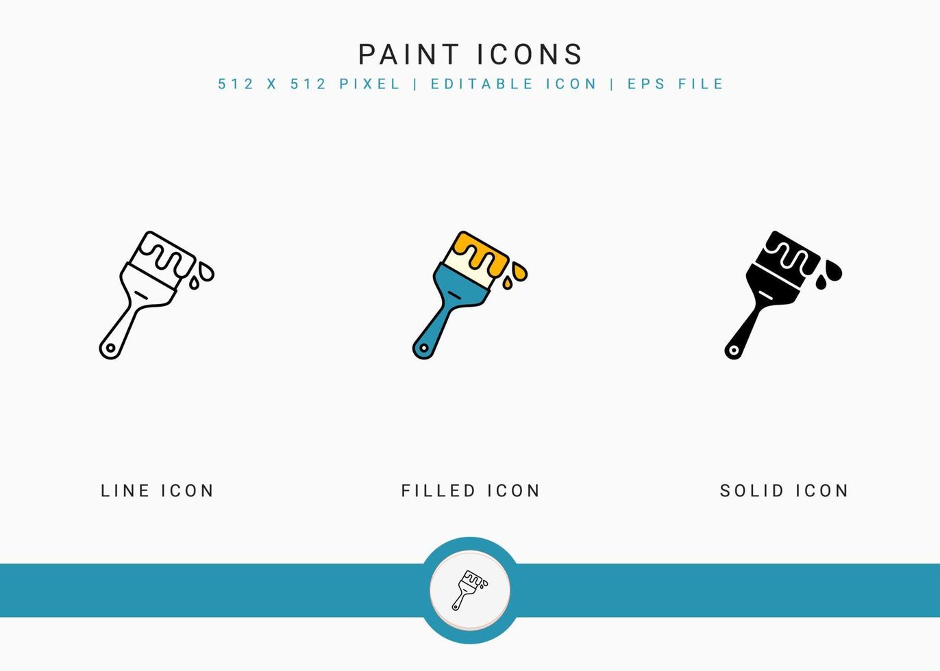 Paint icons set vector illustration with solid icon line style. Color palette design concept. Editable stroke icon on isolated background for web design, user interface, and mobile application