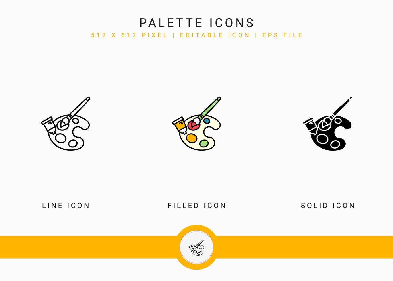 iconos de paleta establecen ilustración vectorial con estilo de línea de icono sólido. concepto de arte de pincel de color. icono de trazo editable en un fondo aislado para diseño web, interfaz de usuario y aplicación móvil vector