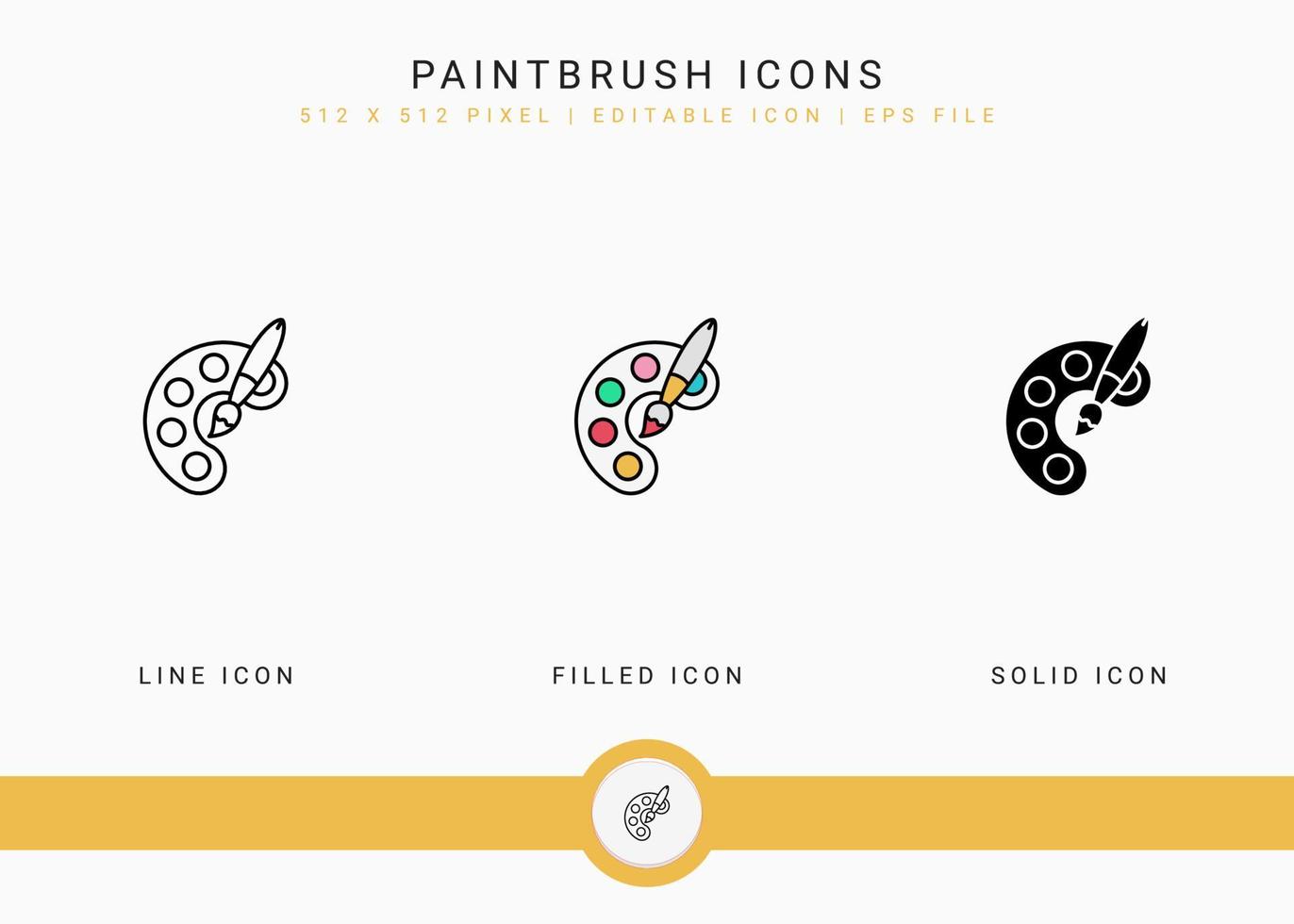 Paintbrush icons set vector illustration with solid icon line style. Color palette design concept. Editable stroke icon on isolated background for web design, user interface, and mobile application