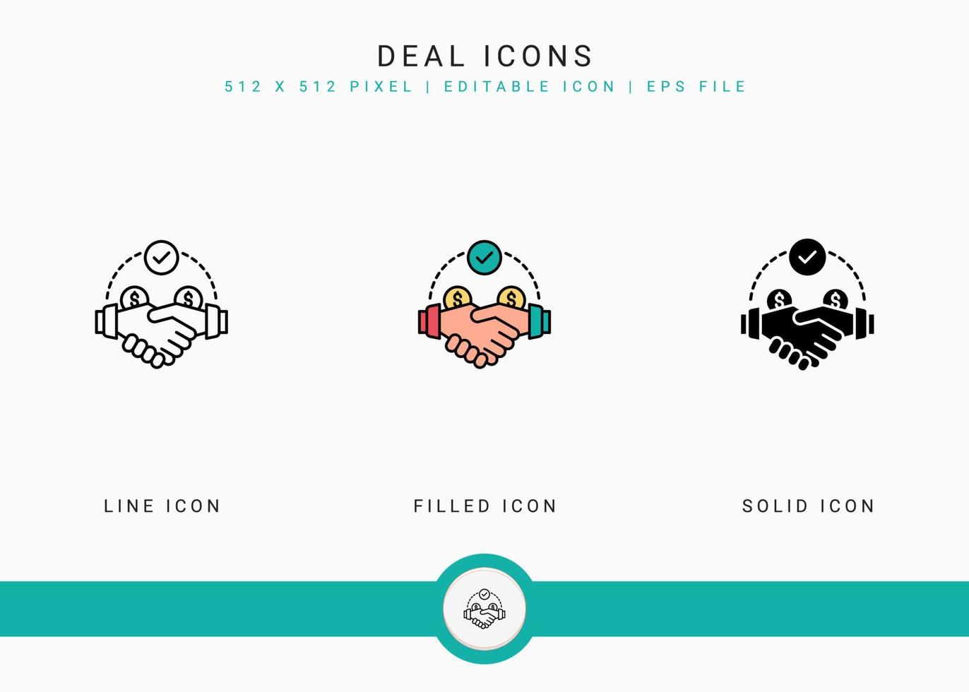 Deal icons set vector illustration with solid icon line style. Auction act concept. Editable stroke icon on isolated background for web design, user interface, and mobile application