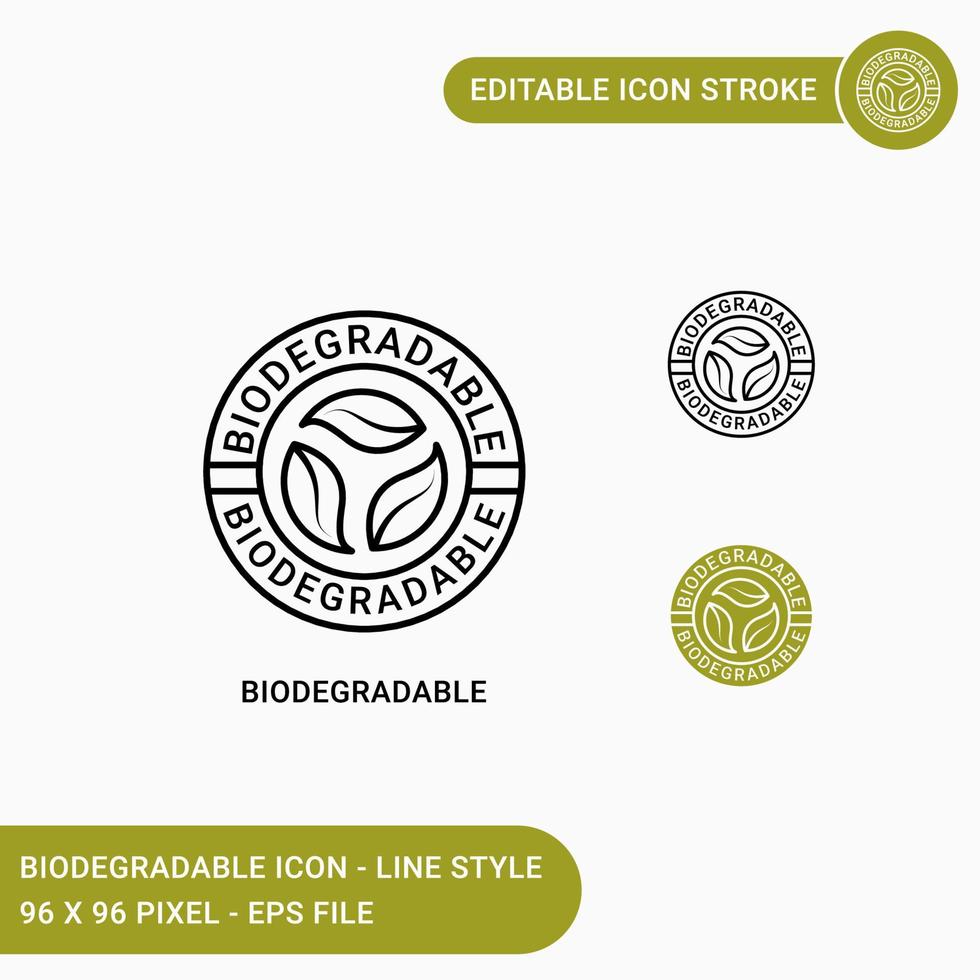 Biodegradable icons set vector illustration with icon line style. Bio plastic concept. Editable stroke icon on isolated white background for web design, user interface, and mobile application