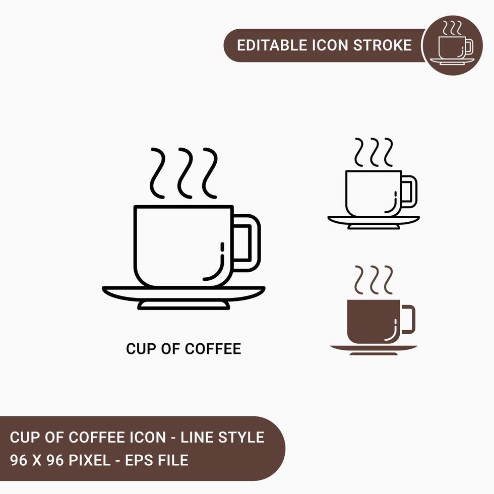 Cup of coffee icons set vector illustration with icon line style. Mug of coffee steam concept. Editable stroke icon on isolated white background for web design, user interface, and mobile application