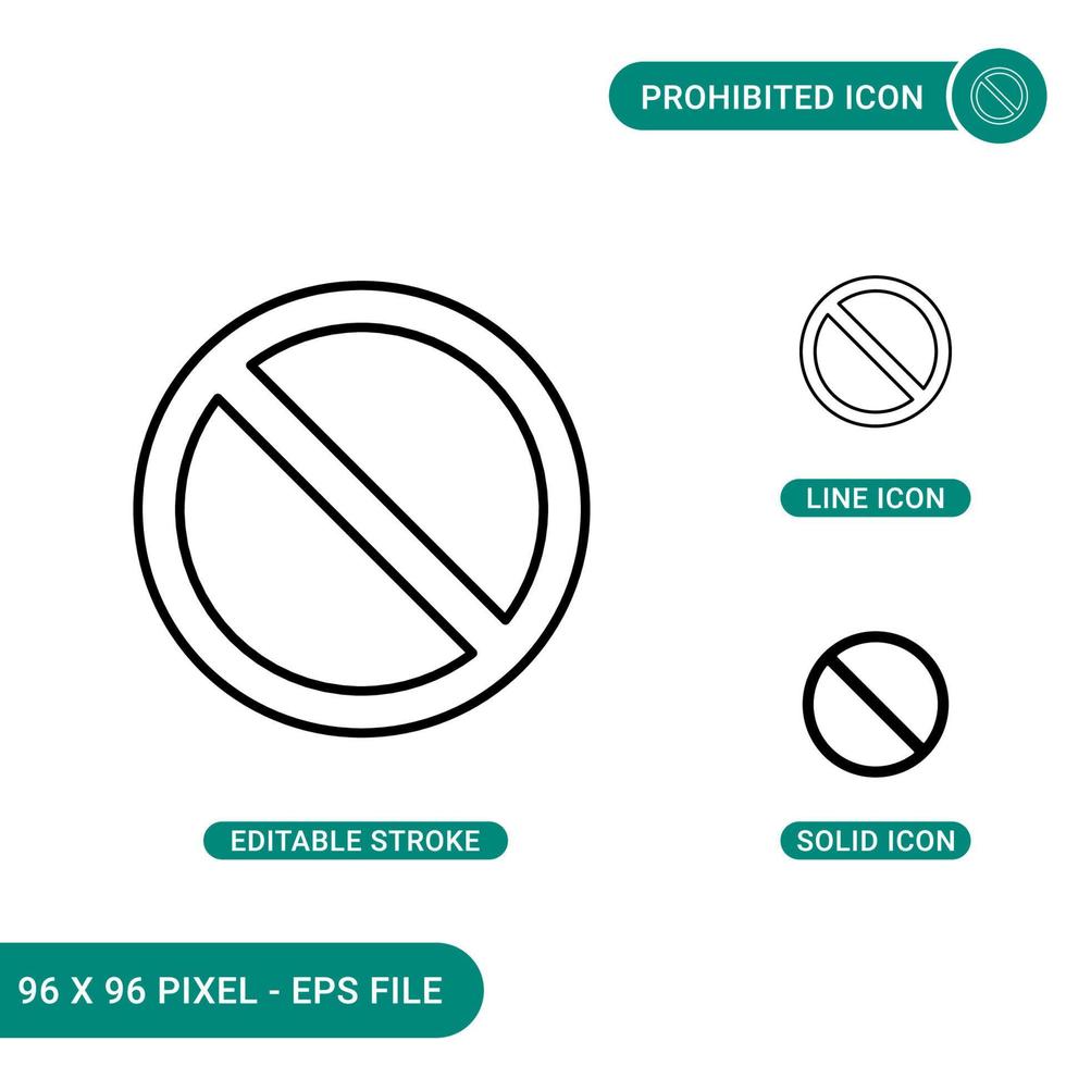 iconos prohibidos establecer ilustración vectorial con estilo de línea de icono sólido. concepto de precaución de círculo no permitido. icono de trazo editable en un fondo aislado para diseño web, infografía y aplicación móvil ui. vector