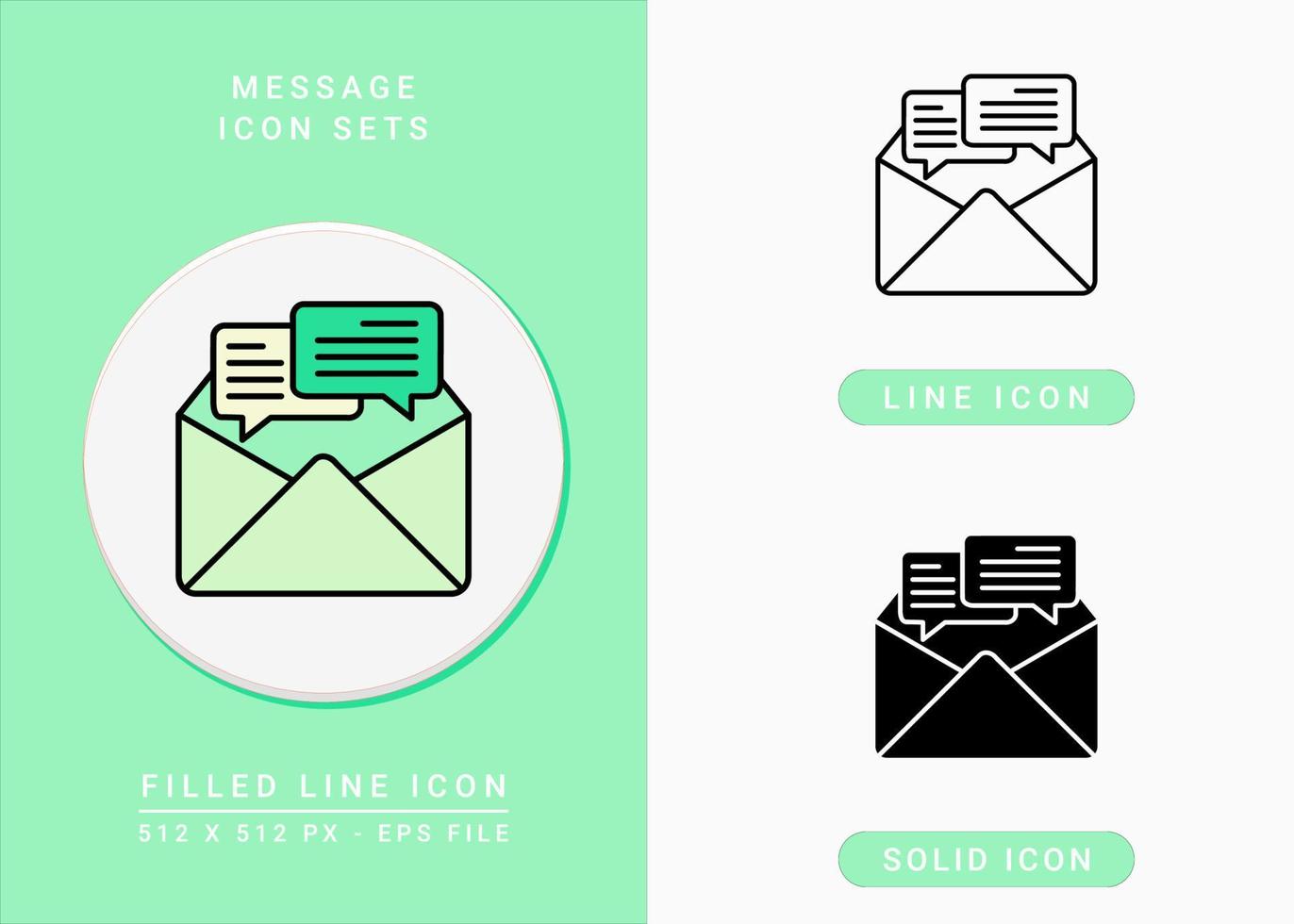 Message icons set vector illustration with solid icon line style. Email newsletter concept. Editable stroke icon on isolated background for web design, infographic and UI mobile app.