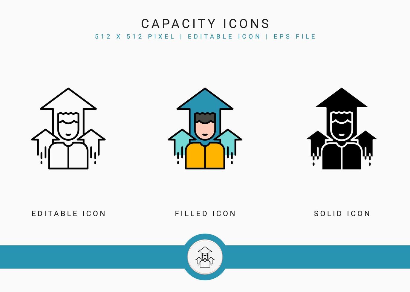 Capacity icons set vector illustration with solid icon line style. Business development concept. Editable stroke icon on isolated white background for web design, user interface, and mobile app