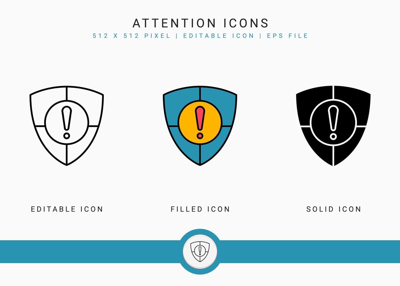 Attention icons set vector illustration with solid icon line style. Exclamation mark alert concept. Editable stroke icon on isolated background for web design, user interface, and mobile application