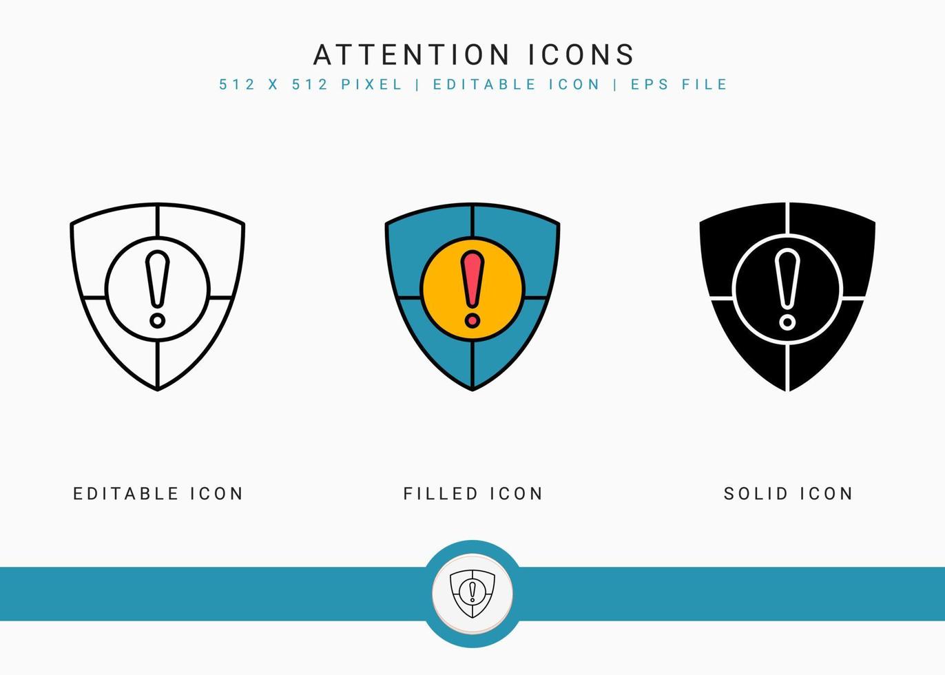 iconos de atención establecer ilustración vectorial con estilo de línea de icono sólido. concepto de alerta de signo de exclamación. icono de trazo editable en un fondo aislado para diseño web, interfaz de usuario y aplicación móvil vector