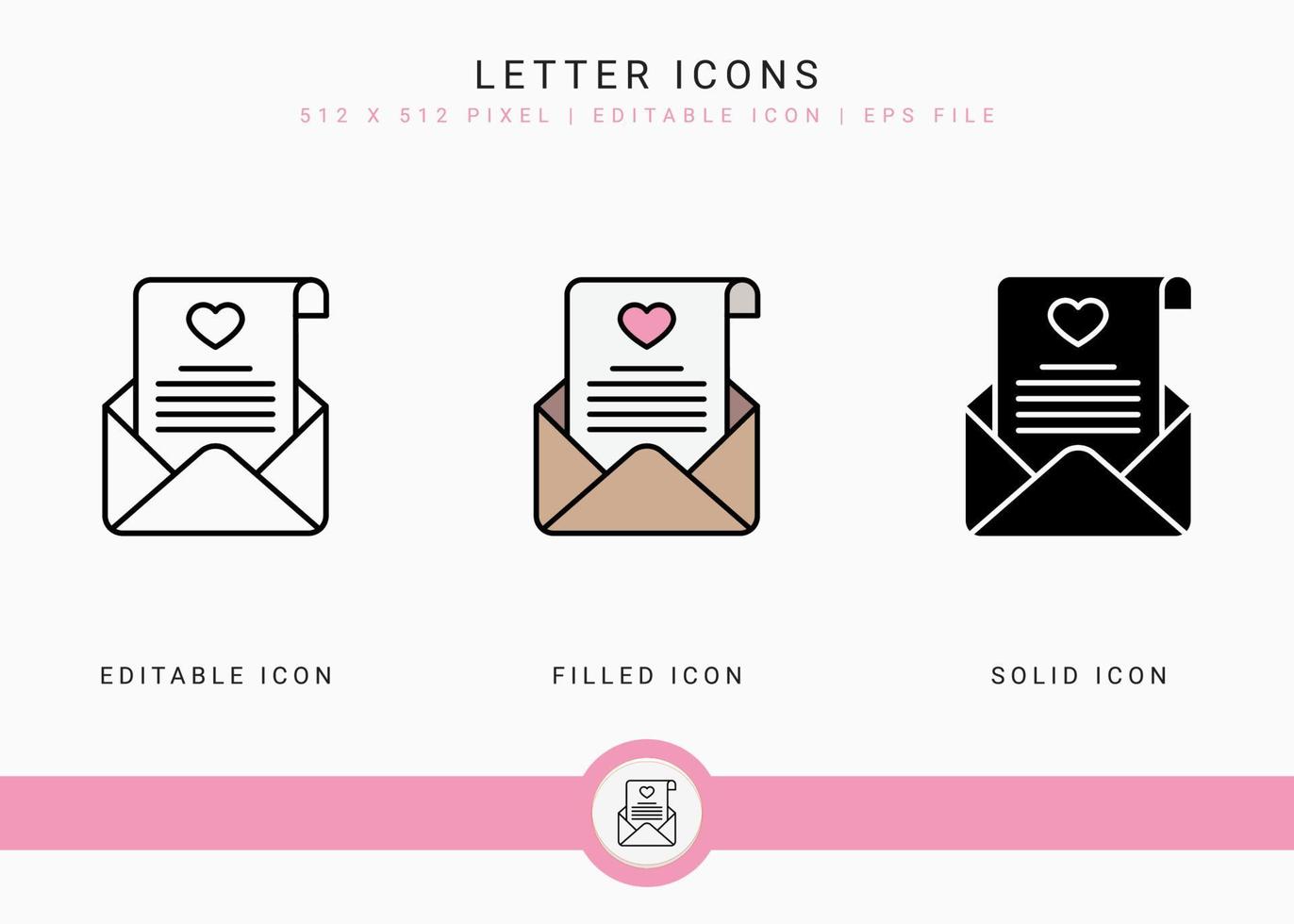 iconos de letras establecen ilustración vectorial con estilo de línea de icono sólido. concepto de romance de amor de boda. icono de trazo editable en un fondo aislado para diseño web, interfaz de usuario y aplicación móvil vector