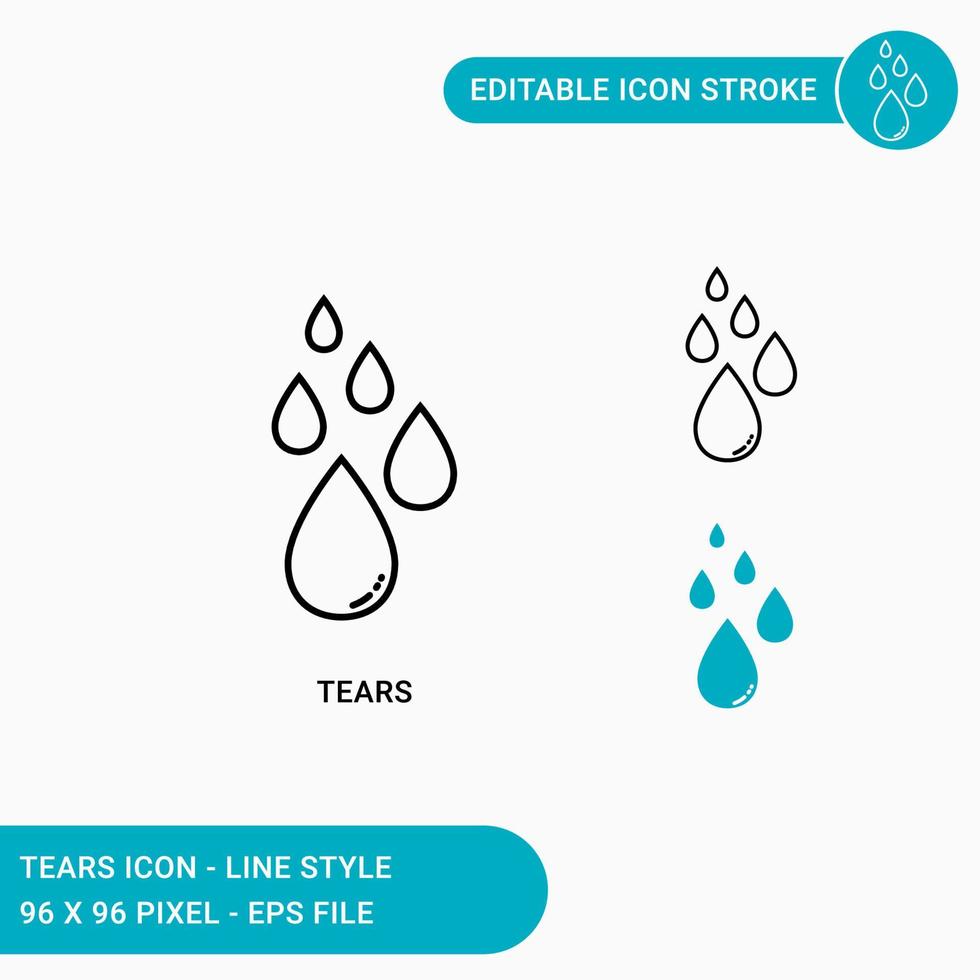 Tears icons set vector illustration with icon line style. Eye tear icon concept. Editable stroke icon on isolated white background for web design, user interface, and mobile application