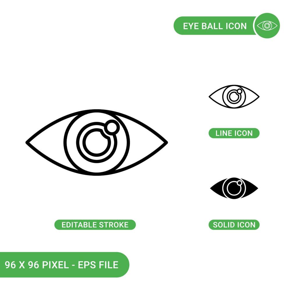 Eye ball icons set vector illustration with solid icon line style. Eye care health concept. Editable stroke icon on isolated background for web design, infographic and UI mobile app.