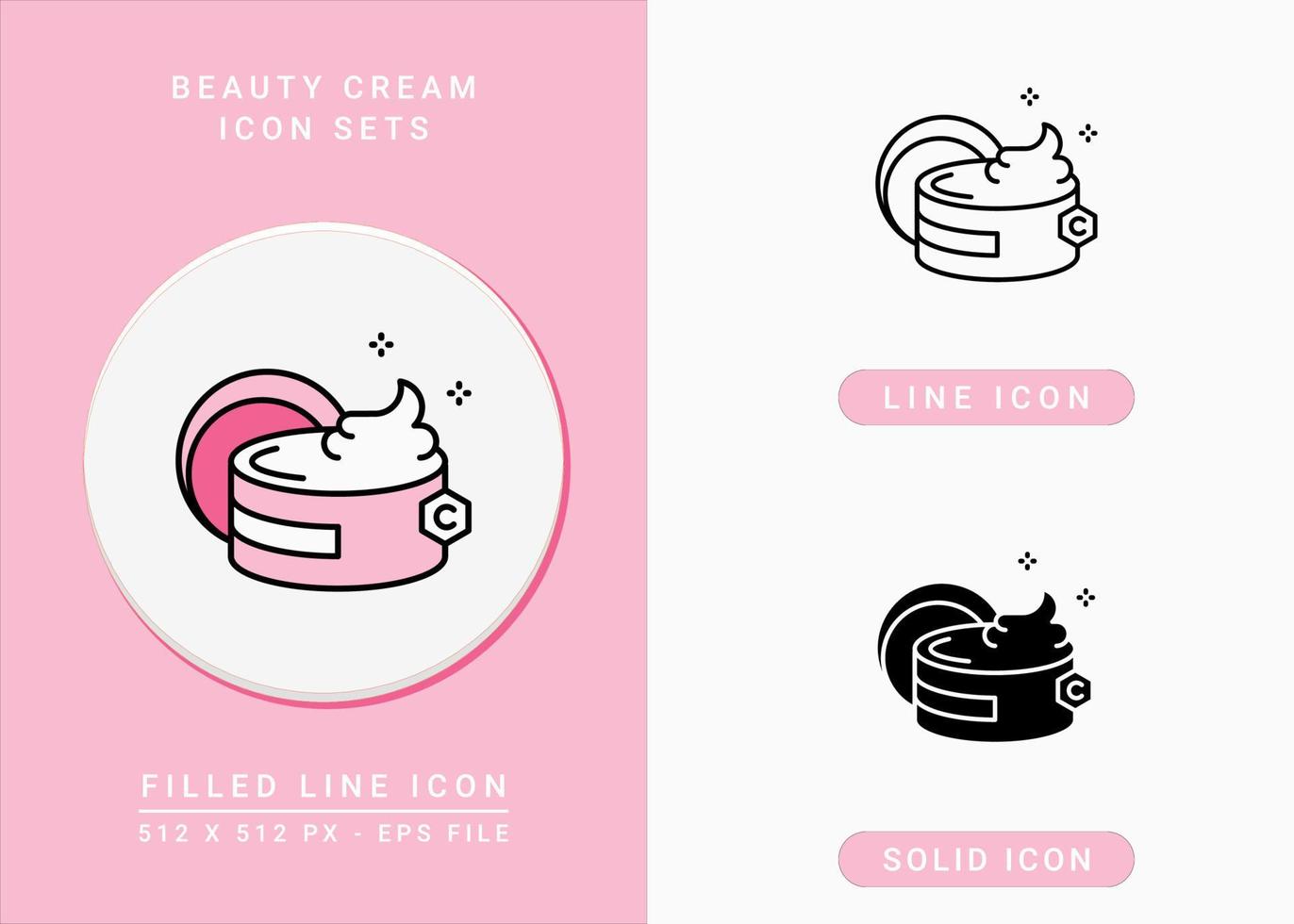 iconos de crema de belleza establecen ilustración vectorial con estilo de línea de icono sólido. concepto de cuidado de la piel con colágeno. icono de trazo editable en un fondo aislado para diseño web, infografía y aplicación móvil ui. vector