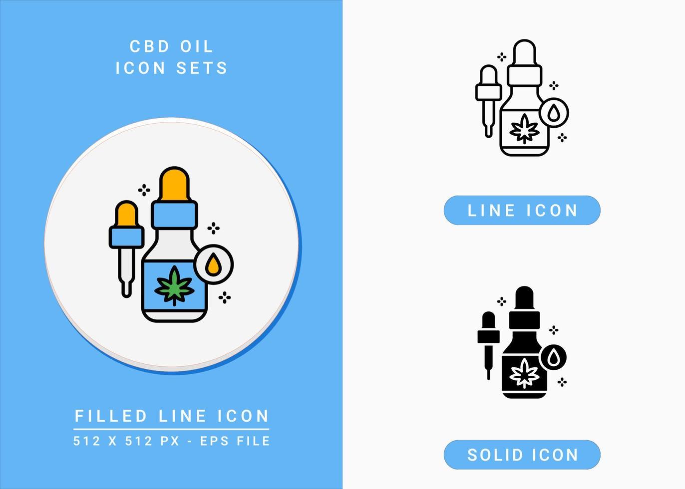 los iconos de aceite cbd establecen una ilustración vectorial con un estilo de línea de icono sólido. concepto de aceite de cannabis de tintura. icono de trazo editable en un fondo aislado para diseño web, infografía y aplicación móvil ui. vector