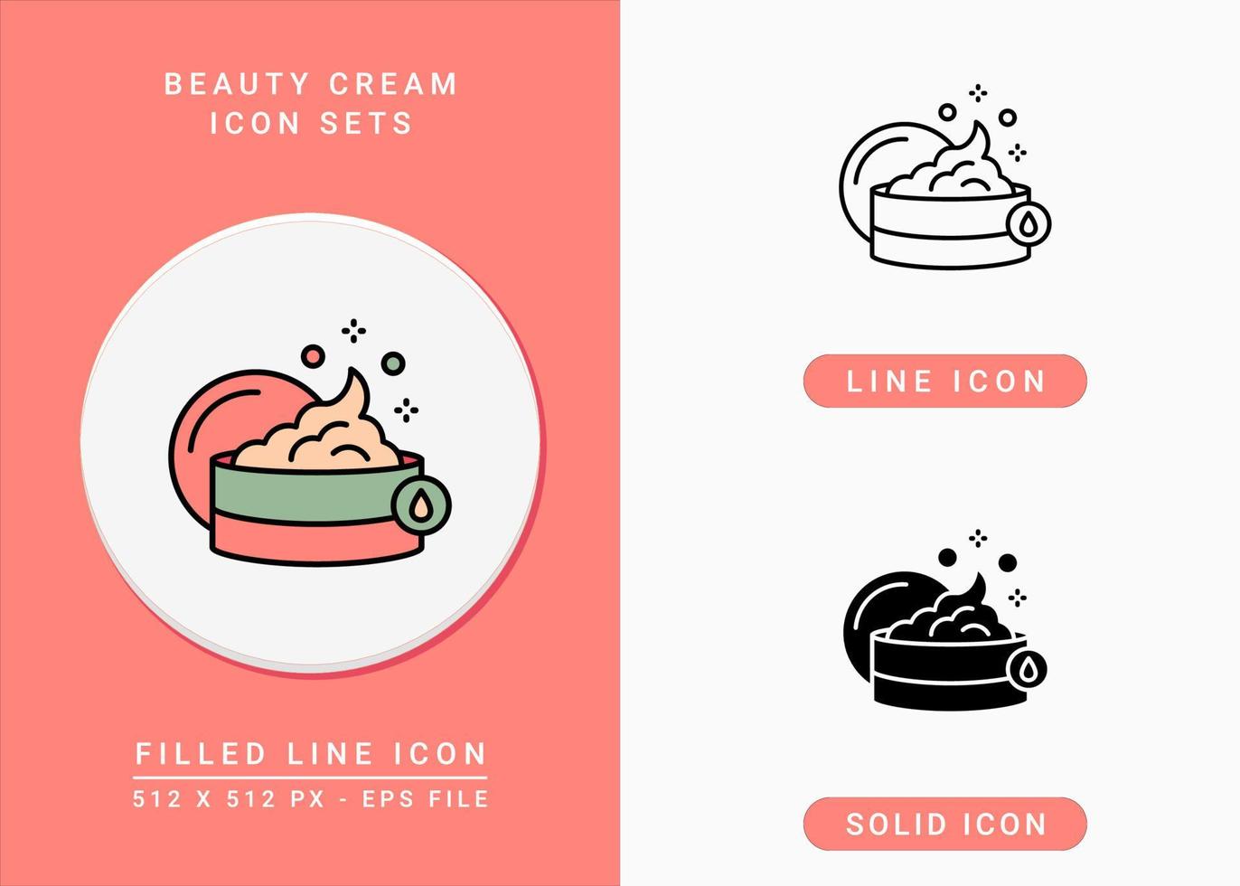 Beauty cream icons set vector illustration with solid icon line style. Moisturizer cream symbol. Editable stroke icon on isolated background for web design, infographic and UI mobile app.