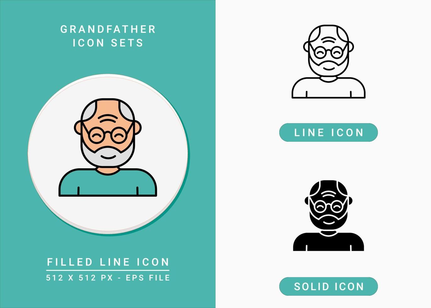 Grandfather icons set vector illustration with solid icon line style. Old people man symbol. Editable stroke icon on isolated background for web design, user interface, and mobile app