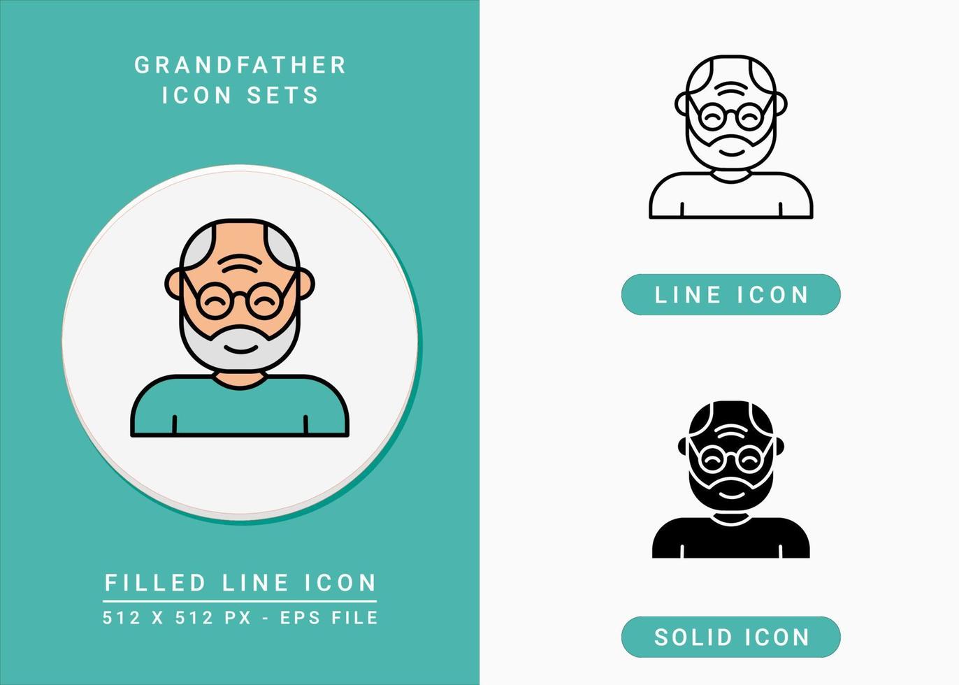 los iconos de abuelo establecen ilustración vectorial con estilo de línea de icono sólido. símbolo de anciano. icono de trazo editable en un fondo aislado para diseño web, interfaz de usuario y aplicación móvil vector