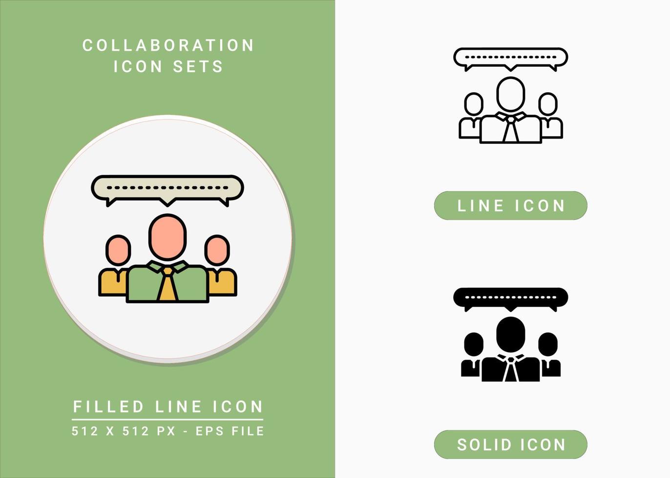 Collaboration icons set vector illustration with solid icon line style. Business network symbol. Editable stroke icon on isolated background for web design, user interface, and mobile app