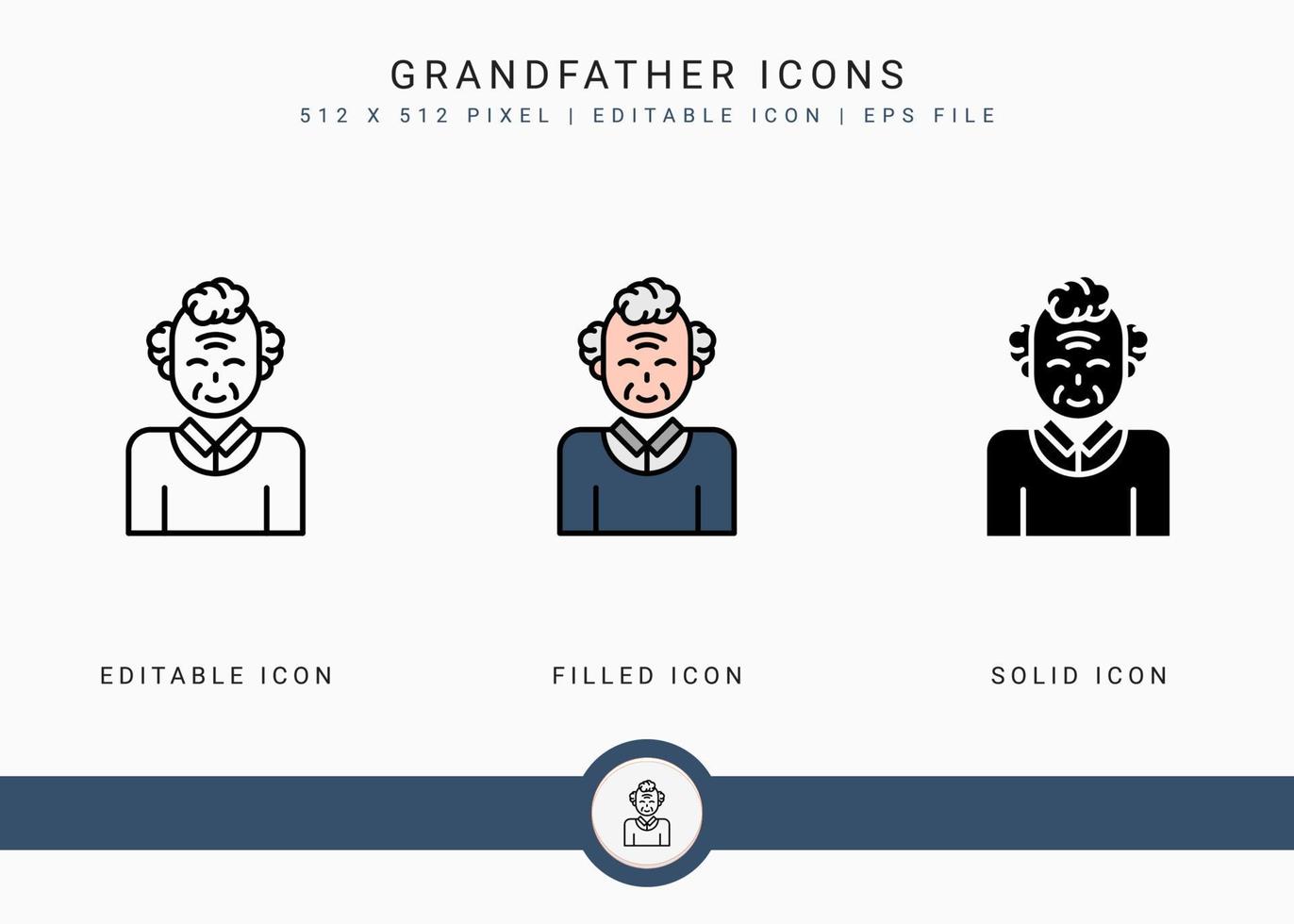 los iconos de abuelo establecen ilustración vectorial con estilo de línea de icono sólido. símbolo de anciano. icono de trazo editable en un fondo aislado para diseño web, interfaz de usuario y aplicación móvil vector