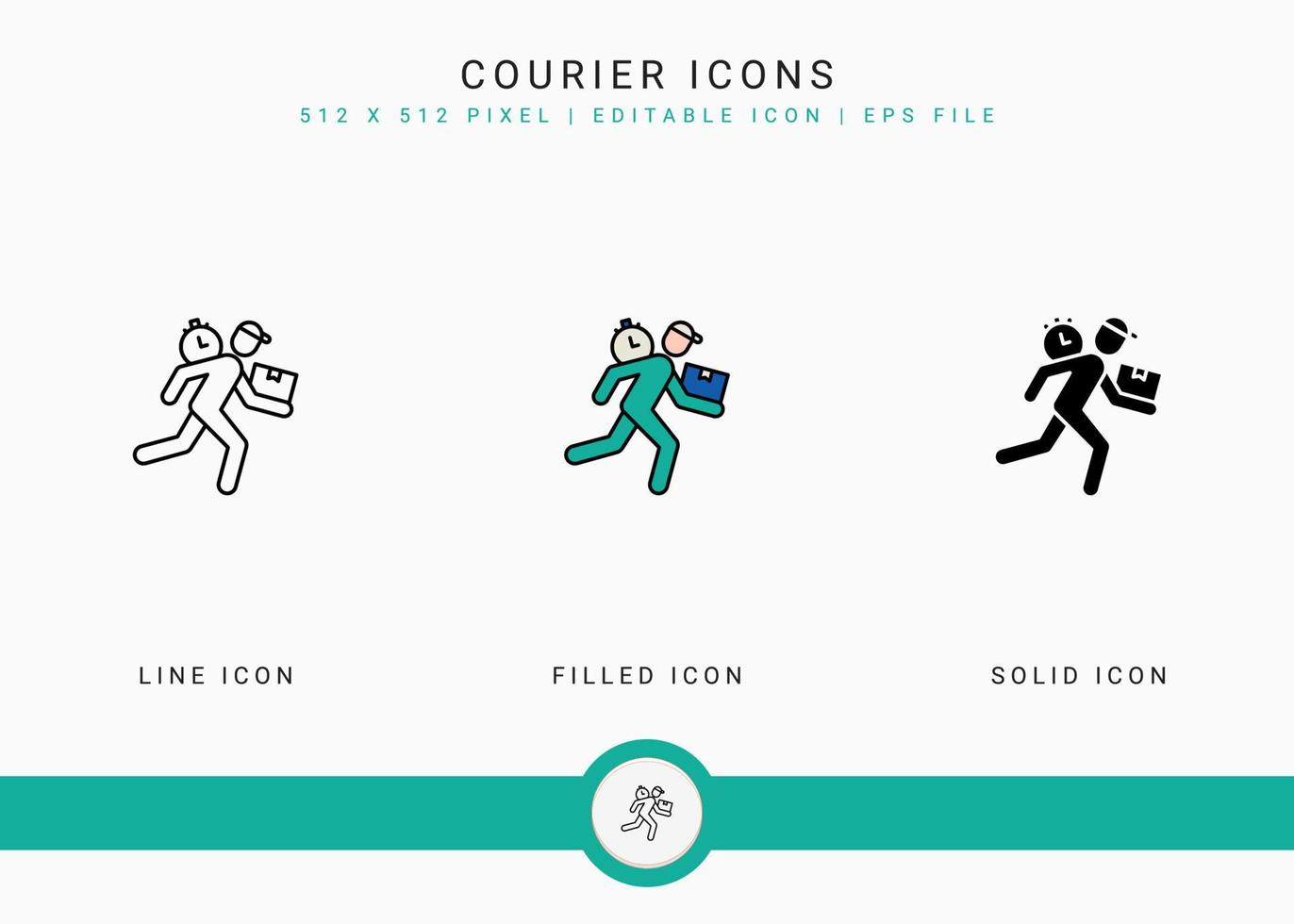Courier icons set vector illustration with solid icon line style. Logistic delivery concept. Editable stroke icon on isolated background for web design, user interface, and mobile app