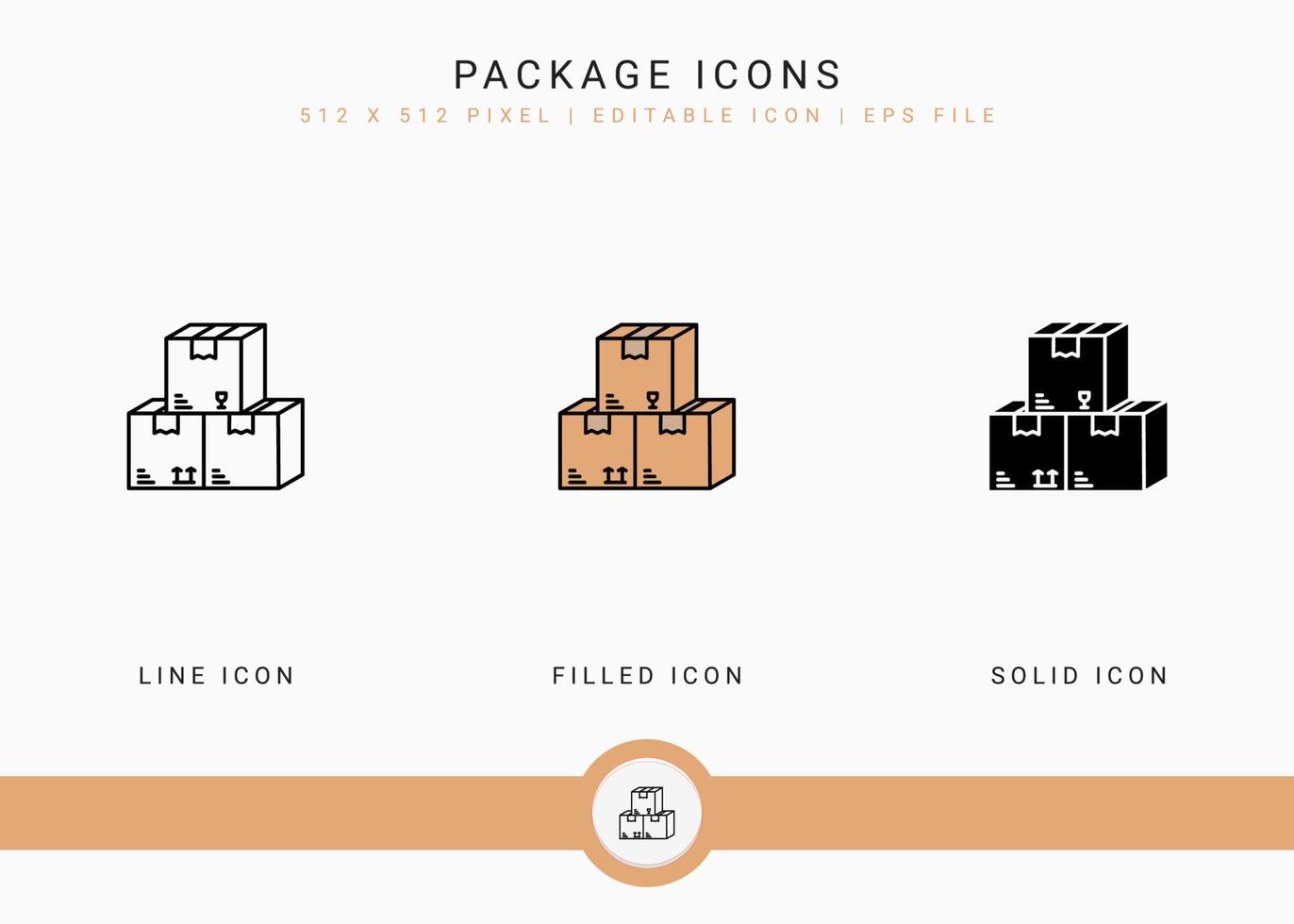 iconos de paquete establecen ilustración vectorial con estilo de línea de icono sólido. concepto de entrega logística. icono de trazo editable en un fondo aislado para diseño web, interfaz de usuario y aplicación móvil vector