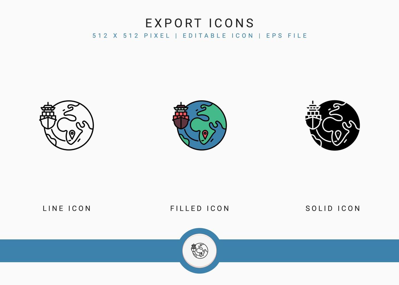 Export icons set vector illustration with solid icon line style. Logistic delivery concept. Editable stroke icon on isolated background for web design, user interface, and mobile app