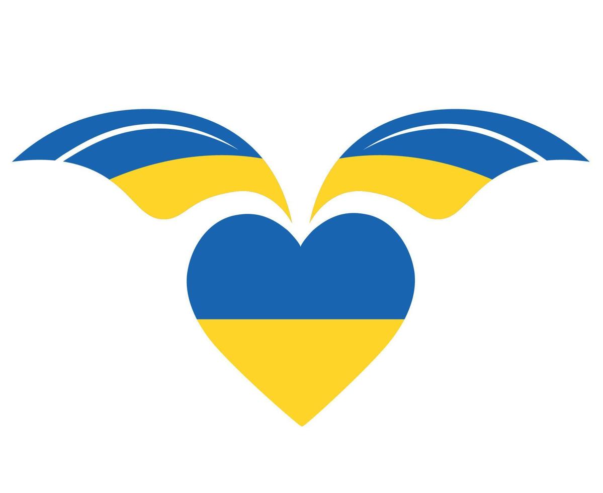 Wings Ukraine Flag And Heart Emblem National Europe Abstract Symbol Vector illustration Design