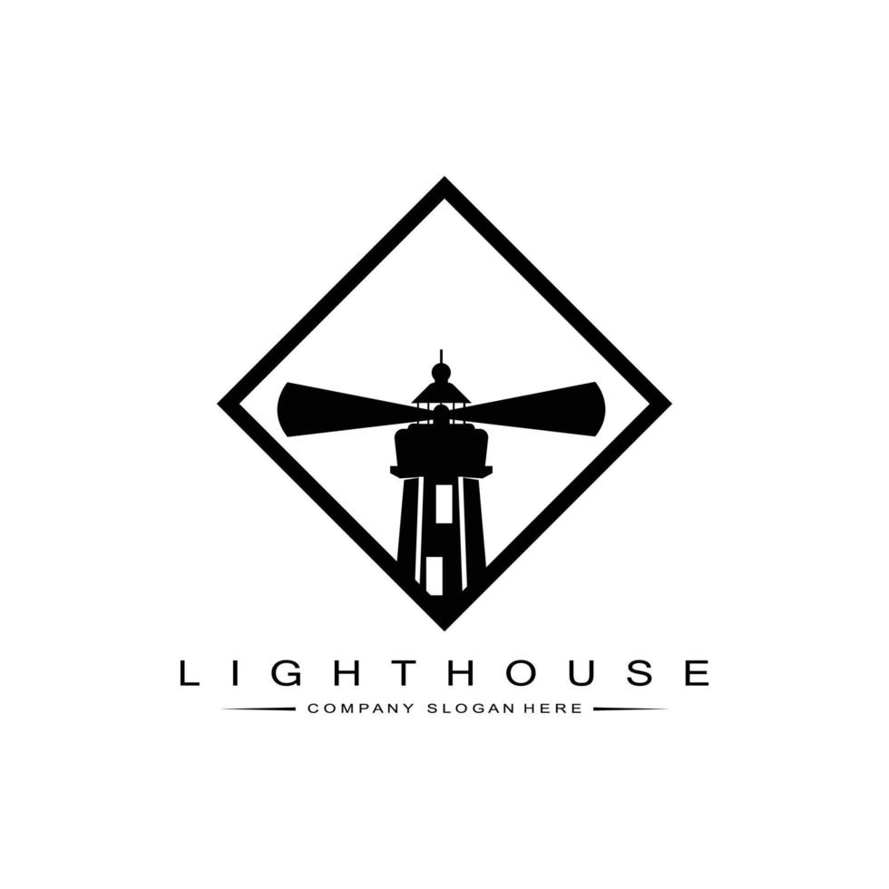 Lighthouse Searchlight Beacon Tower Island Beach logo vector icon