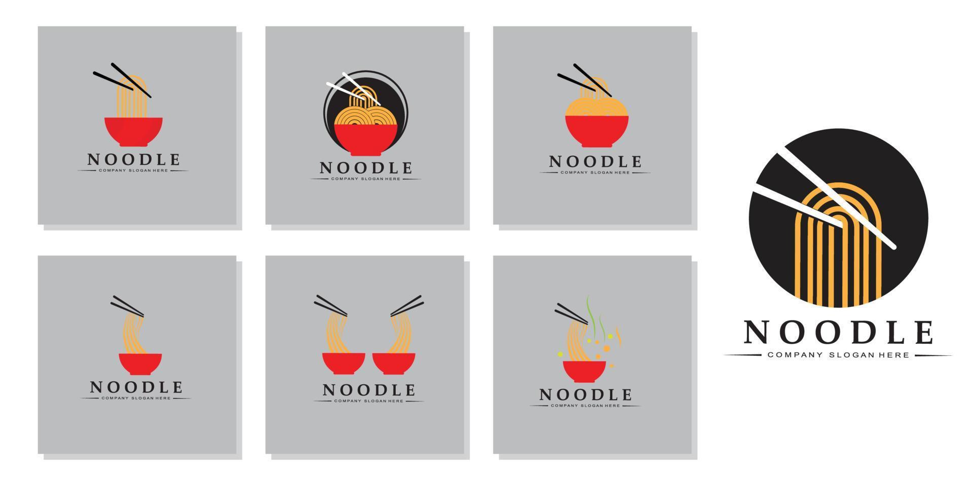 una colección de inspiración para logotipos de fideos. plantilla de diseño de tazón y comida china. Ilustración de concepto retro vector