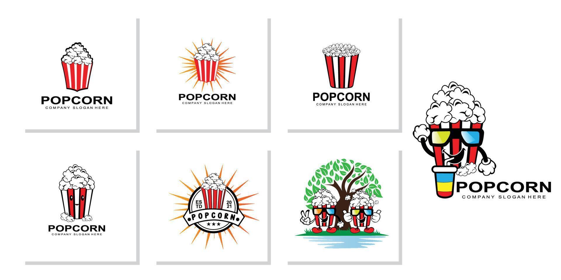 vector de icono de logotipo de palomitas de maíz, explosión, bocadillos de cine, ilustración de concepto