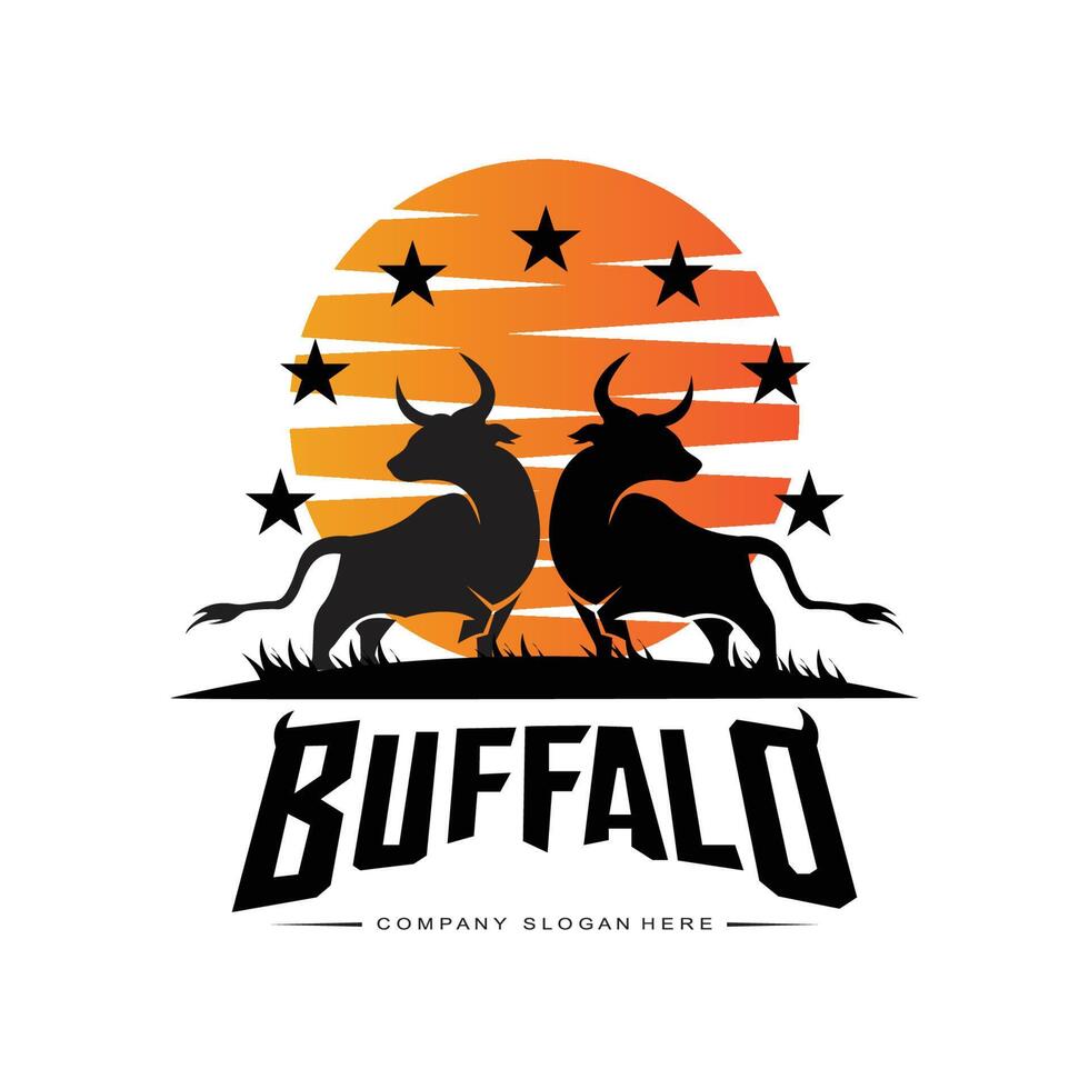 bison bull buffalo logo vector icono,animal de granja vintage retro logo design