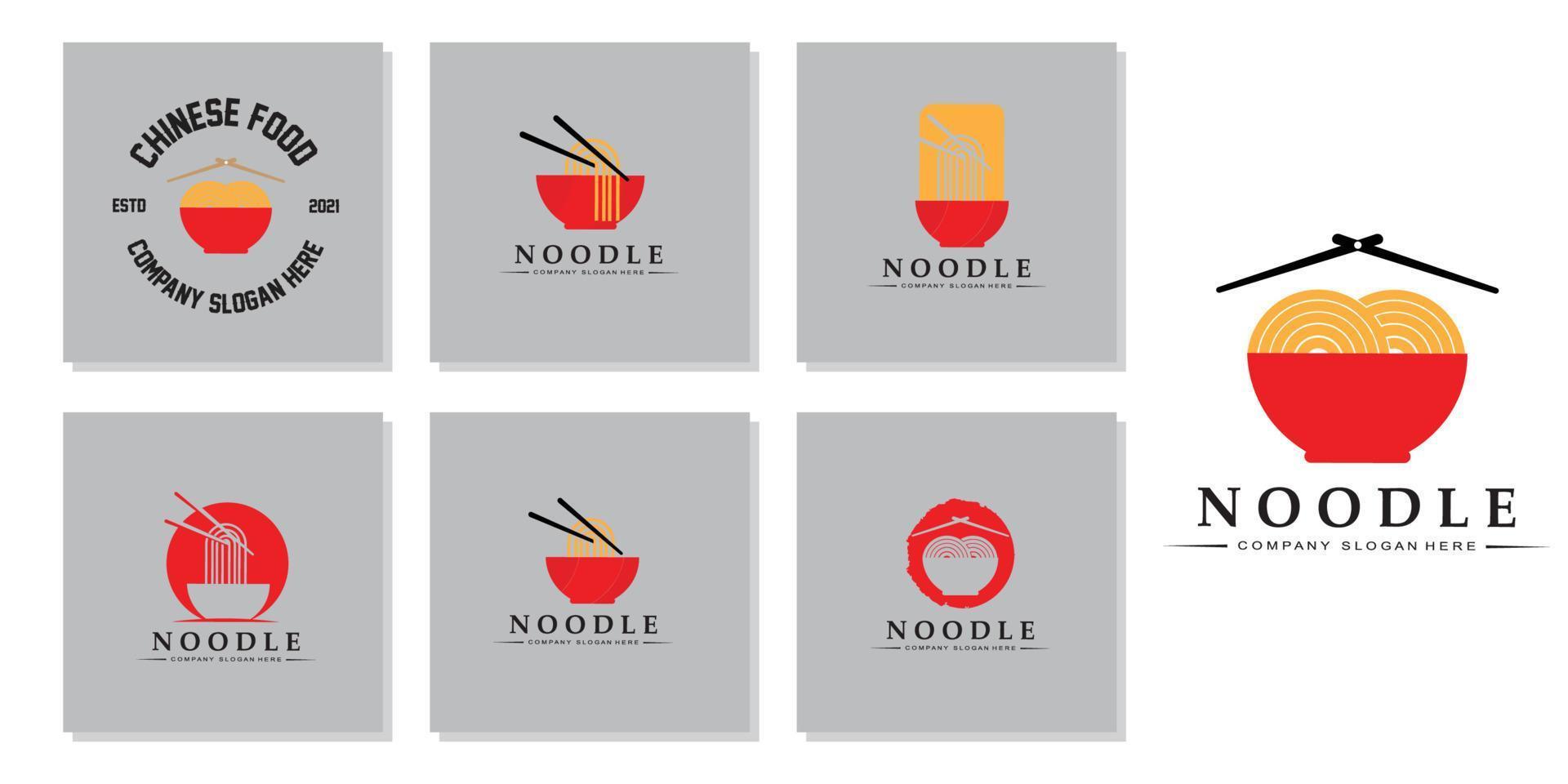 una colección de inspiración para logotipos de fideos. plantilla de diseño de tazón y comida china. Ilustración de concepto retro vector