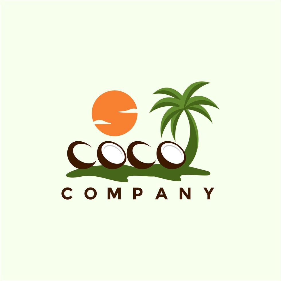 Modern tropical coconut island logo design illustration vector