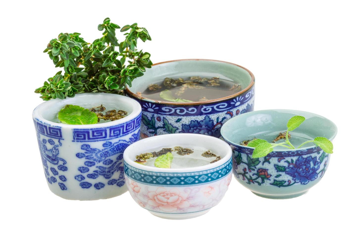 Tea with thyme and mint photo