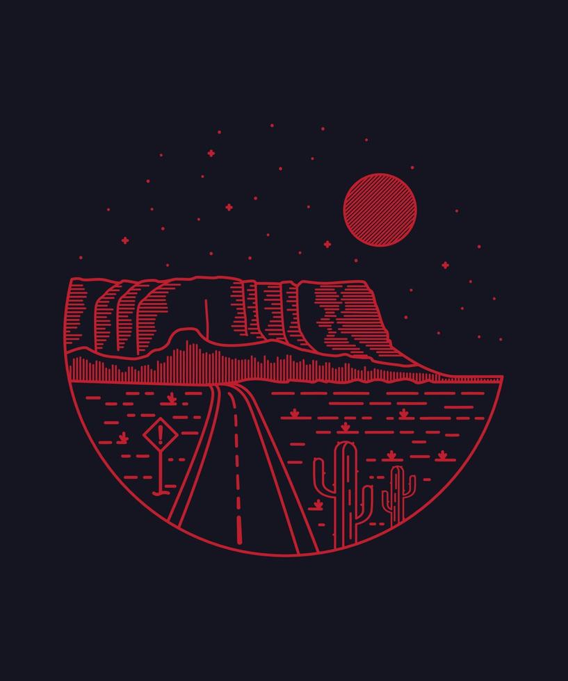 paisajes de colinas y carreteras, arte de línea, ilustraciones vectoriales, insignias, alfileres, arte de camisetas, impresión vector