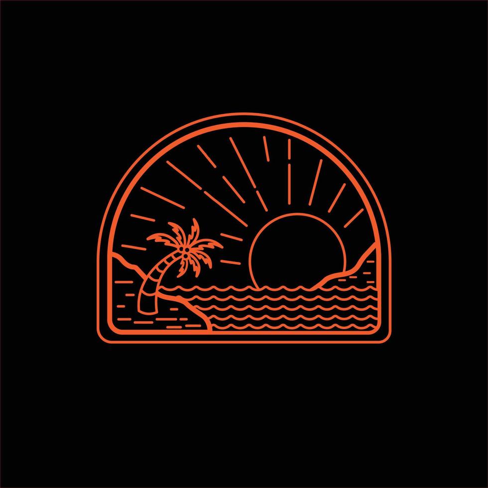 summer beach and sunset writing -line art mono line for pin graphic illustration vector art t-shirt design-2