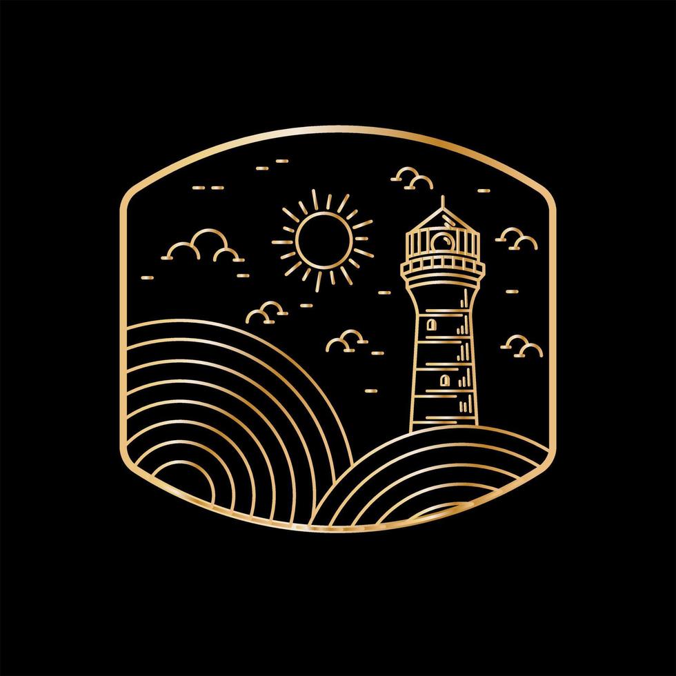 Metal wave and lighthouse in mono line art, Abstract vector illustration, T-Shirt Art, Design Vector