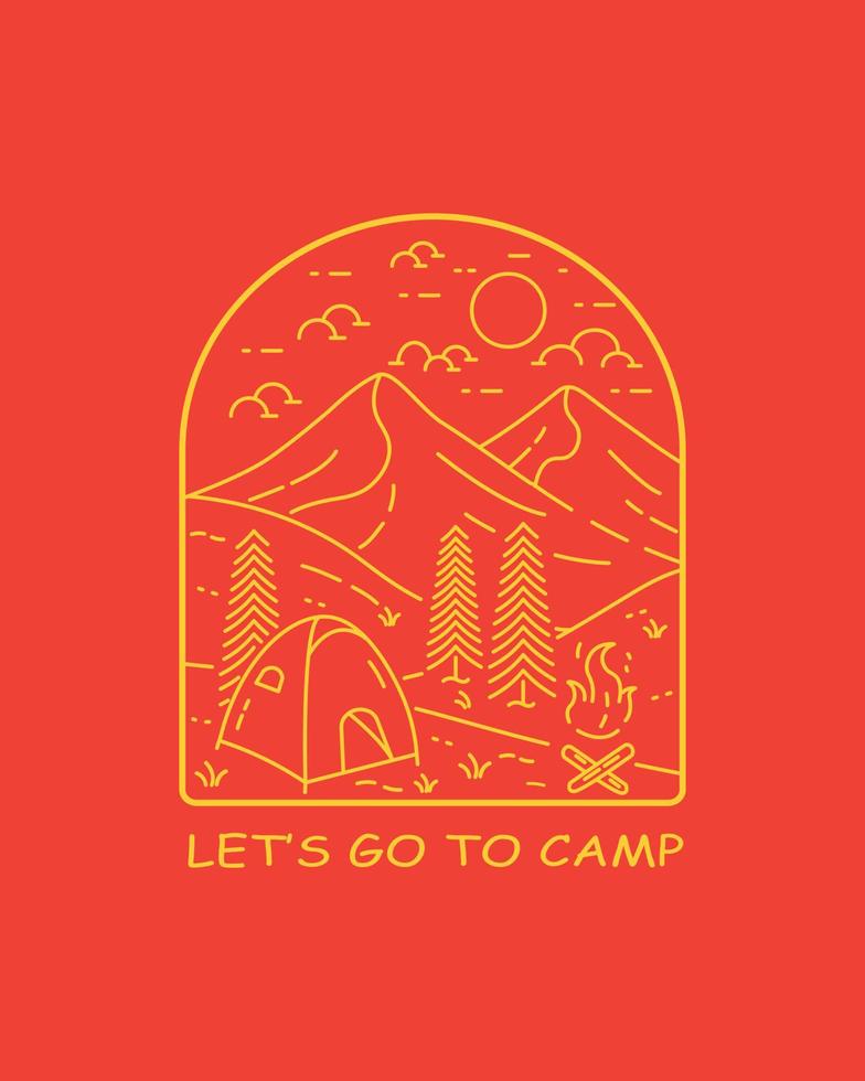 let's go to camp  in mono line art vector, badge illustration, tee design, T-Shirt Design vector