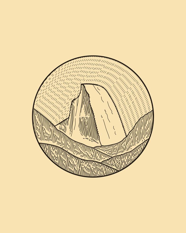 Abstract yosemite national park in mono line art, badge design, T-shirt Art, Tee Design vector